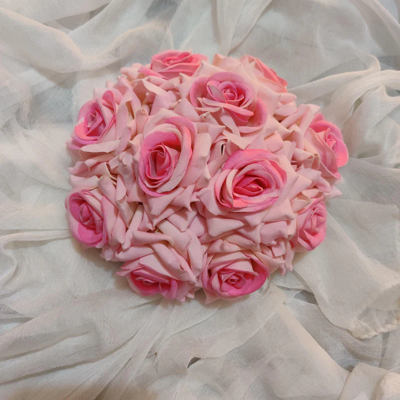 Full Real Look Alike Rose Artificial Flower Bridal Bun - Baby Pink